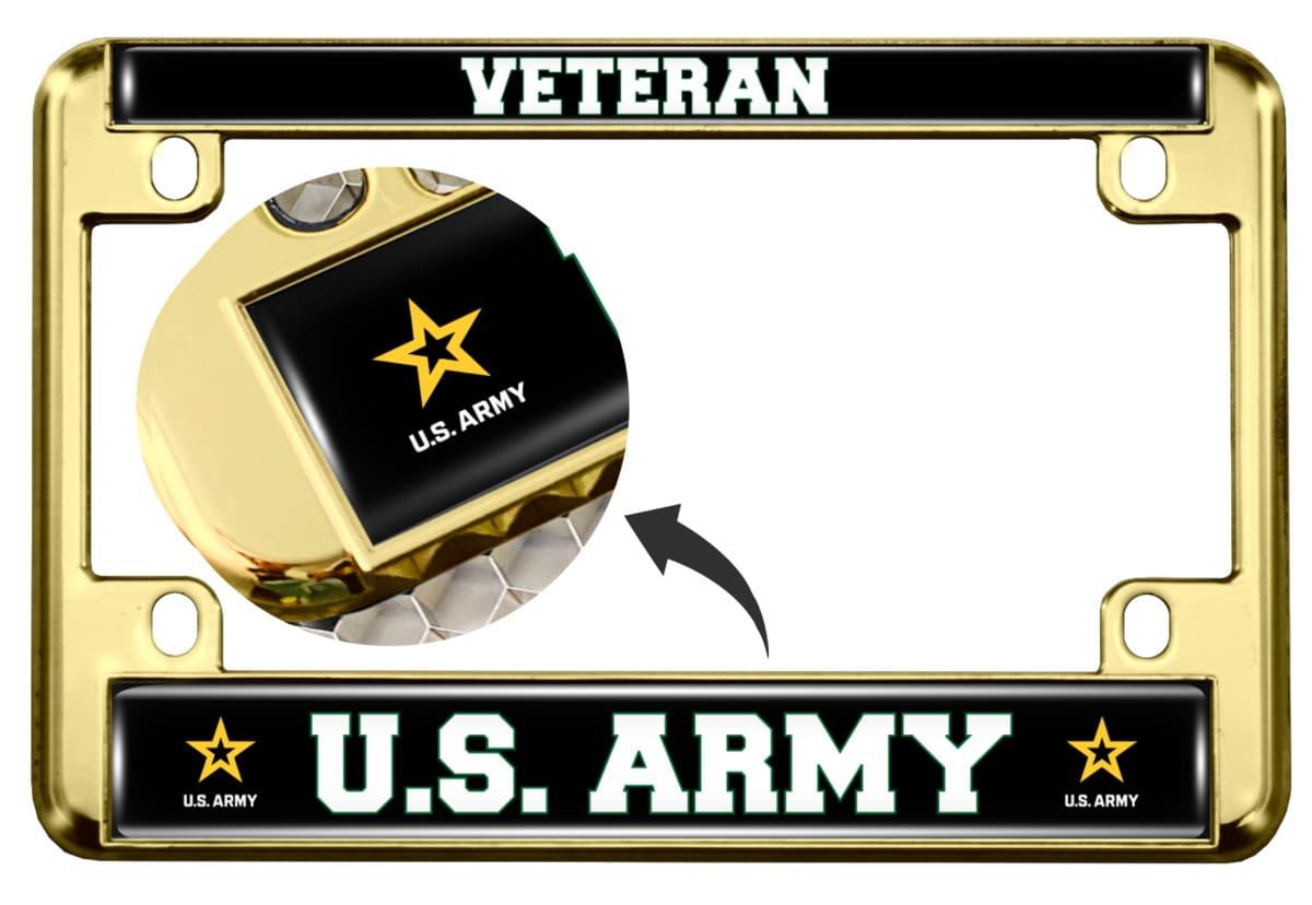 U.S. Army Veteran with Star Logo - Motorcycle Metal License Plate Frame